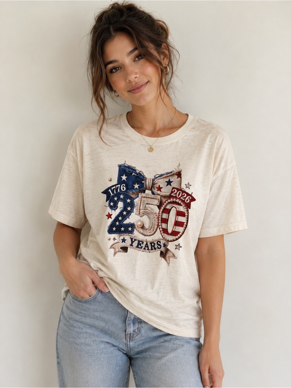 Vintage-Inspired 250 Years Graphic Tee - Cream